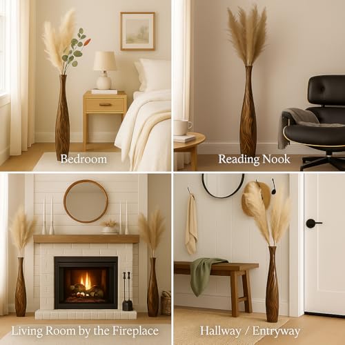 Image of Leewadee Large Floor Vase 41 inches Mango Wood for Pampas Grass, Dried Flowers