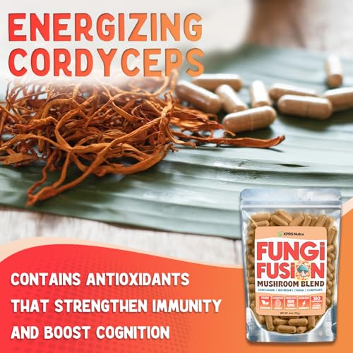Image of XPRS Nutra Fungi Fusion Mushroom Blend Capsules - 180 Count (90 Day Supply) Premium Blend of Lion's Mane, Reishi, Chaga, Cordyceps Capsules to Support Mental Clarity, Cognition, Energy and Immunity