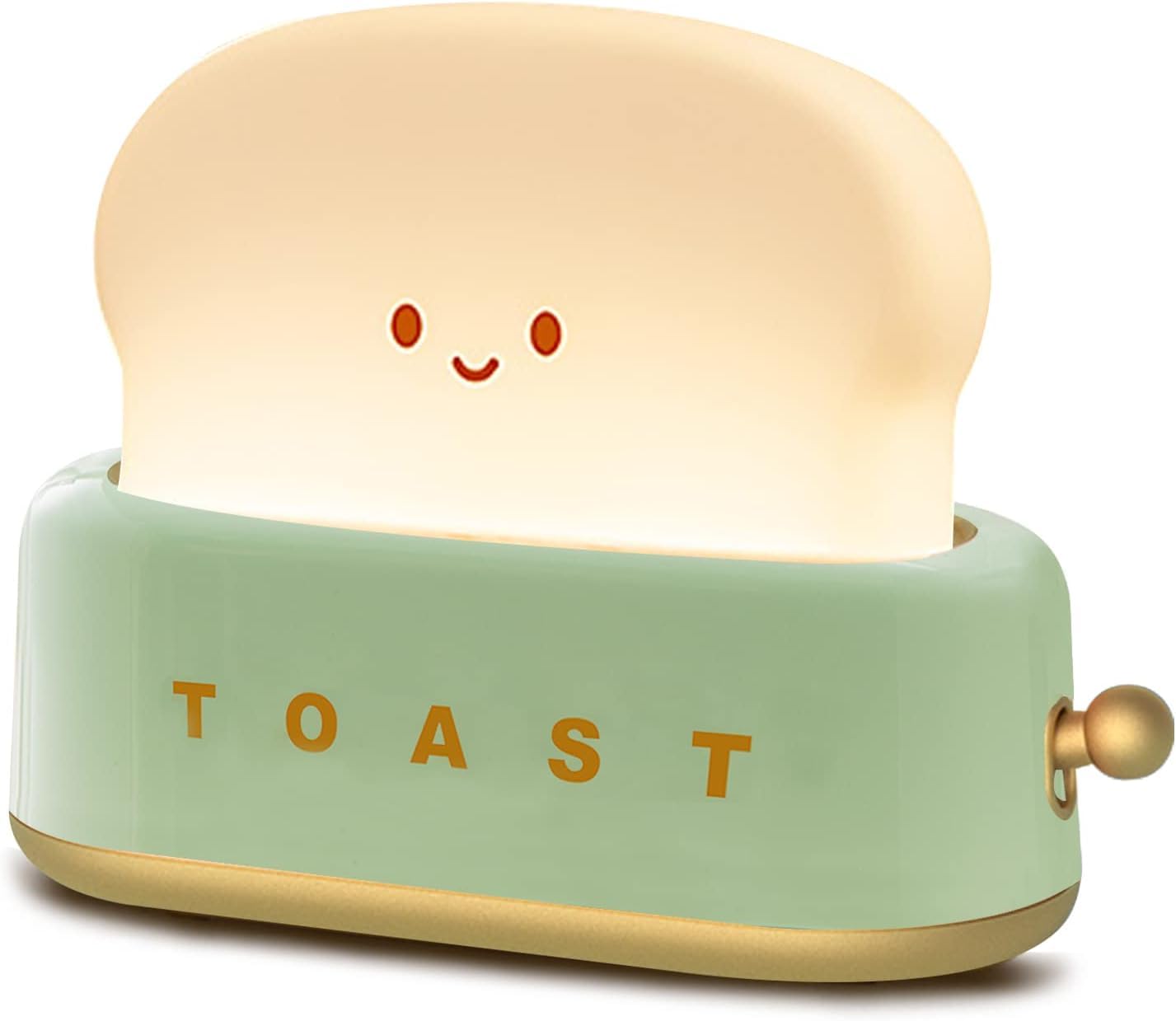 Desidiya Silicon Desk Decor Cute Toast Night Light Small Desk Lamp for Kids Rechargeable with Smile Face Home Decor for Bedroom, Table, Bedside Light Gifts for Kids and Adults