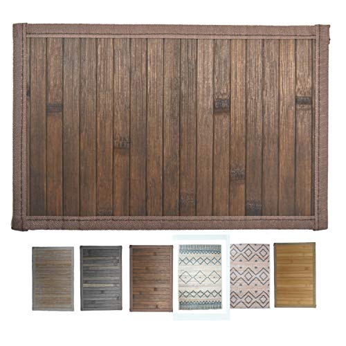 LucaHome – Alfombra bambú Uganda Ideal para Interior o Exterior, Alfombra bambú para Cocina, salón, despacho, Dormitorio con Cenefa, Alfombra de bambú Antideslizante (Chocolate, 60x90cm)