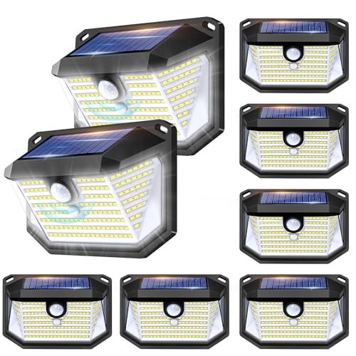 178 LED Solar Wall Lights with Motion Sensor and 3 Lighting Modes, High-Performance Solar Panel, IP65 Waterproof Energy-Saving Outdoor Security Light, Easy Installation for Garden, Yard (8Pack)