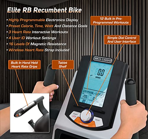 3G Cardio Elite Rb Exercise Bike, Recumbent - Commercial Grade - Compact Footprint - Ultra Comfortable Seat - Magnetic Resistance - 350 Lb User Capacity #TOP2