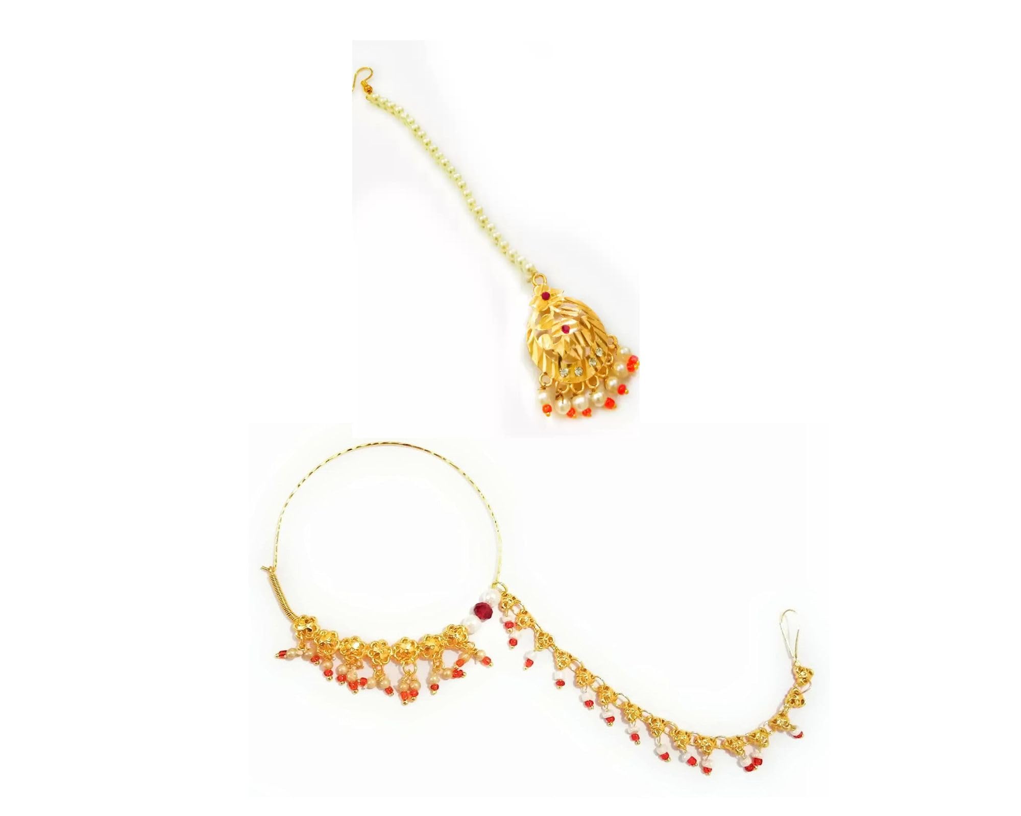 SMARNN Gold Plated Nose Ring and Maangtikka Set for Women (Style 4) (B0C7G65S2D) Amazon Price History, Amazon Price Tracker