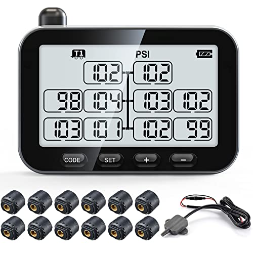 Guta Trailer Tire Pressure Monitoring System, Trailer Tpms With 12 Sensors, 6 Alert Modes, Signal Booster, Power Saving Display, Long Sensing Distance, For 3 Trailers (T1/T2/T3), For Rv, Trailer #TOP18