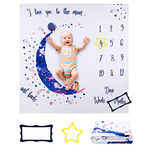 ANSUG Manta Mensual Bebe Suave Franela Manta Mensual De Hito Personalizados Fondo de Fotografía con Marco para Recién Nacidos Registros de Crecimiento Mensual - Regalo Baby Shower