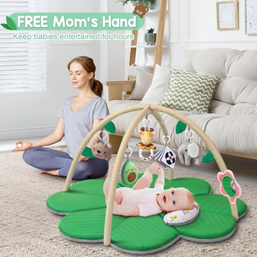 Jyusmile Baby Play Gym Mat, 8-in-1 Tummy Time Mat with 6 Toys, Washable Activity Baby Mat for Visual, Hearing, Sensory, Motor Development, Baby Essentials Gift for Newborn Infant 0-3-6-9-12 Months - Thumbnail 5