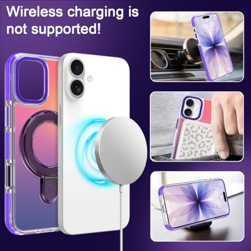 Image of Magnetic for iPhone 17 Case with Stand [Compatible with Magsafe] [Cute Fashion Fluorescent Design] [1 Screen Protector] Slim Translucent Matte Case for iPhone 17 6.3 inch 2025, Purple