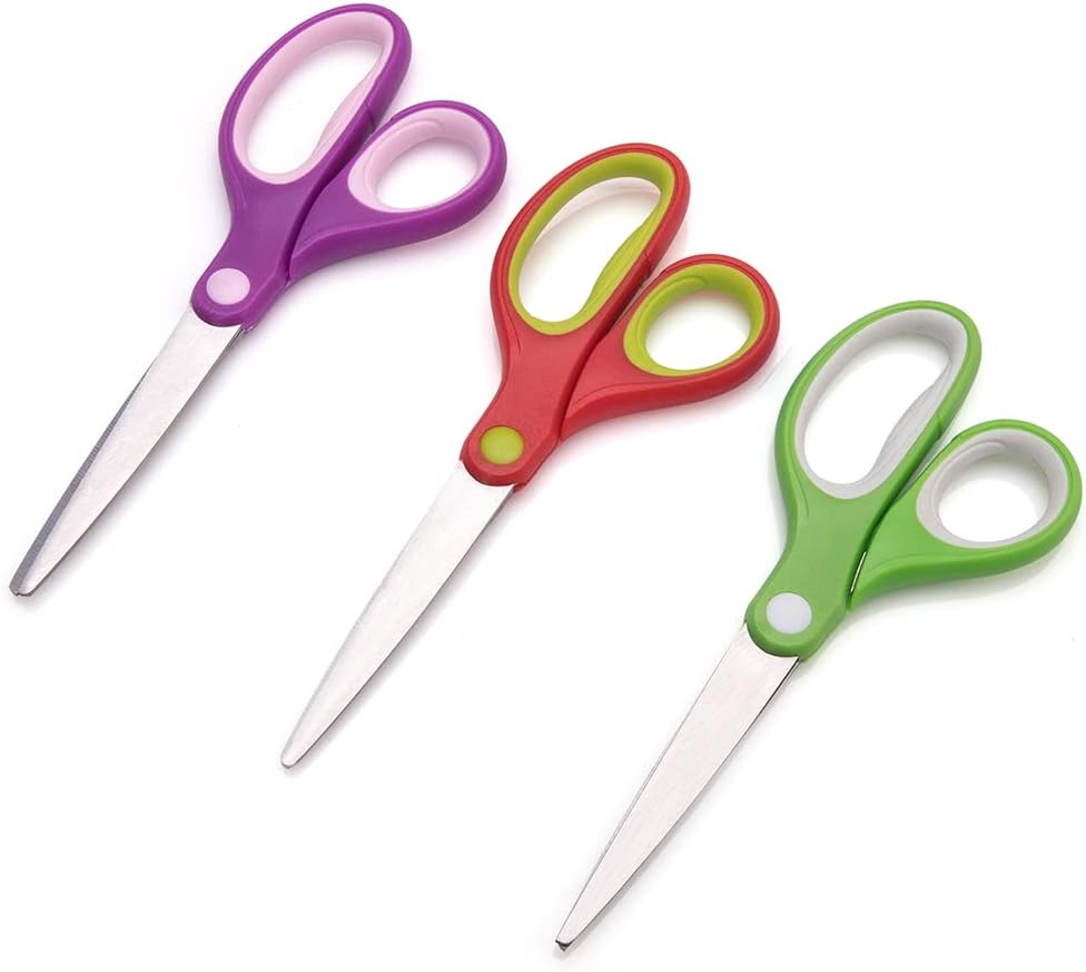 Students Scissors (24 Pairs Teacher Pack, Rounded-tip, 7- Inch) - 7’’ Soft Touch Blunt Kids School Student Scissors Shears KT-009-R24-A (Pack of 24)
