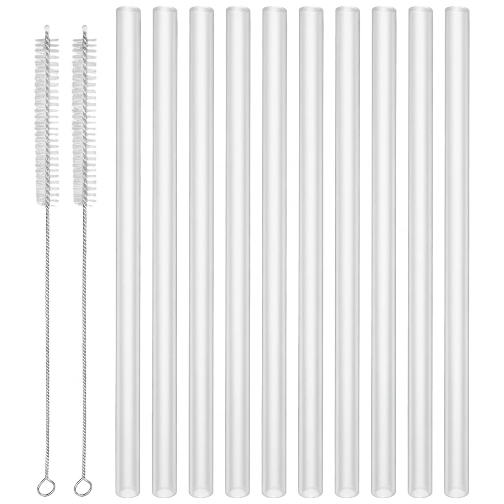 10 Piezas Pajitas Reutilizables De Repuesto Compatible con Hydro Flask, Para Botella De Agua 18-64oz, Pajitas Transparentes Sin BPA Con 2 Cepillos De Limpieza Para Smoothies, Jugo, Té Y Agua