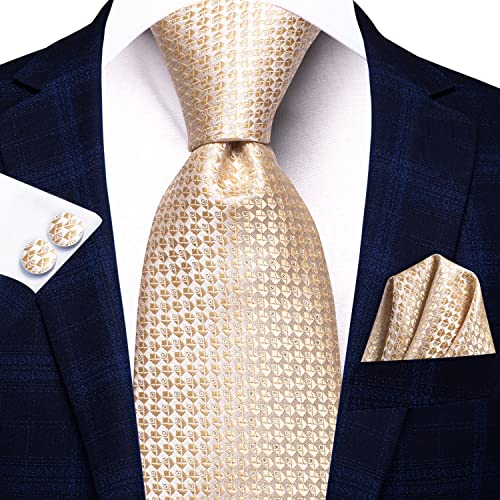 Image of Dubulle Mens Paisley Floral Silk Tie for Men Striped Necktie and Pocket Square Cufflinks Set Wedding Business
