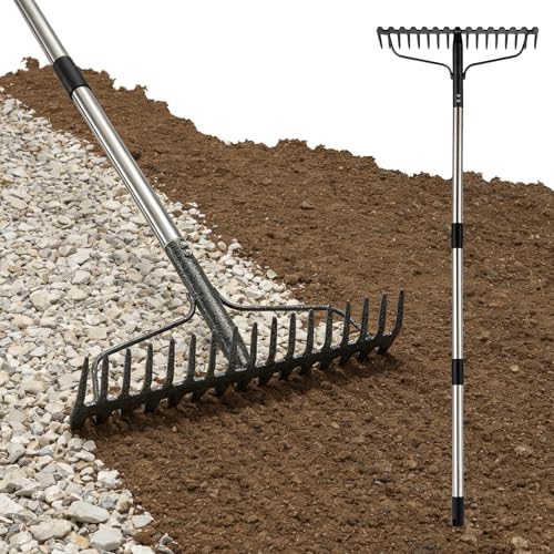 4FT Bow Rake,Heavy Duty Metal Garden Rake for Moving Gravel Loosening Soil Leveling Ground Gathering...