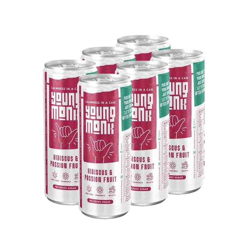 Image of YOUNG MONK Calmness Drink Hibiscus & Passion Fruit Flavour | Ready to Drink Refreshing Beverage | Zero Added Sugar | Floral Hibiscus with Tropical Passion Taste | for Home & Travel (Pack 6)