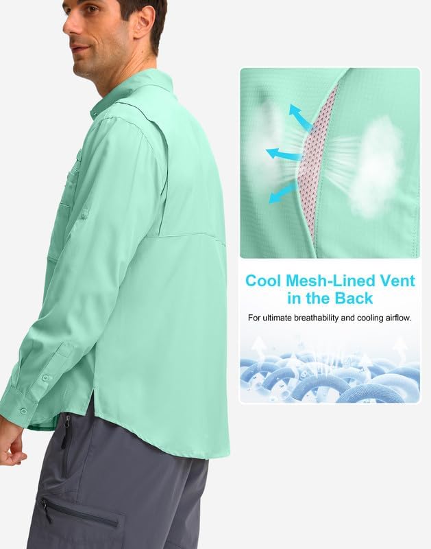 Men's Long Sleeve Sun Protection Fishing Shirt with Zipper Pockets UPF 50+ Lightweight Cool Sun Shirts for Men Hiking Outdoor - Image 3