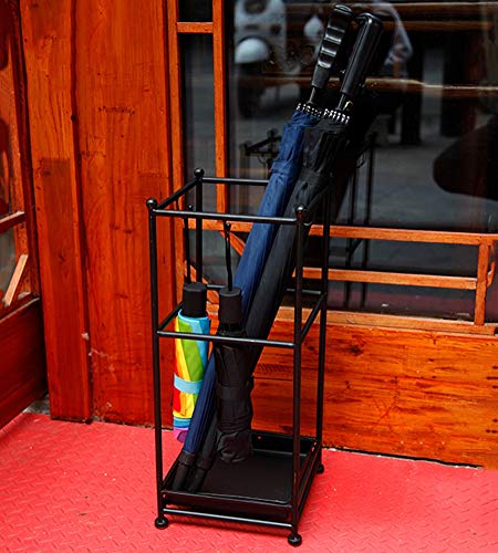 Parapluie stand rack noir en métal autoportant avec bac à goutte