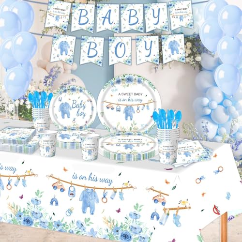 Baptism Party Supplies Set,Blue First Holy Communion Disposable Tableware Set God Bless Baptism Disposable Paper Plates Sets for Party Baby Shower Decorations,Serves 20 by Generic - Image 7