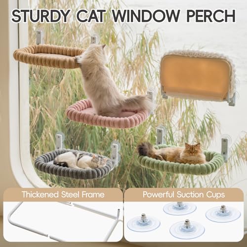 EDAGNY Katzen Fensterliege Hängematte Weich mit Abnehmbarem Wendebezug - Groß 58x36cm Katzenbett Katzen Hängematte Fenster mit Stabiles Stahlgestell Halt bis 18kg, Creme L