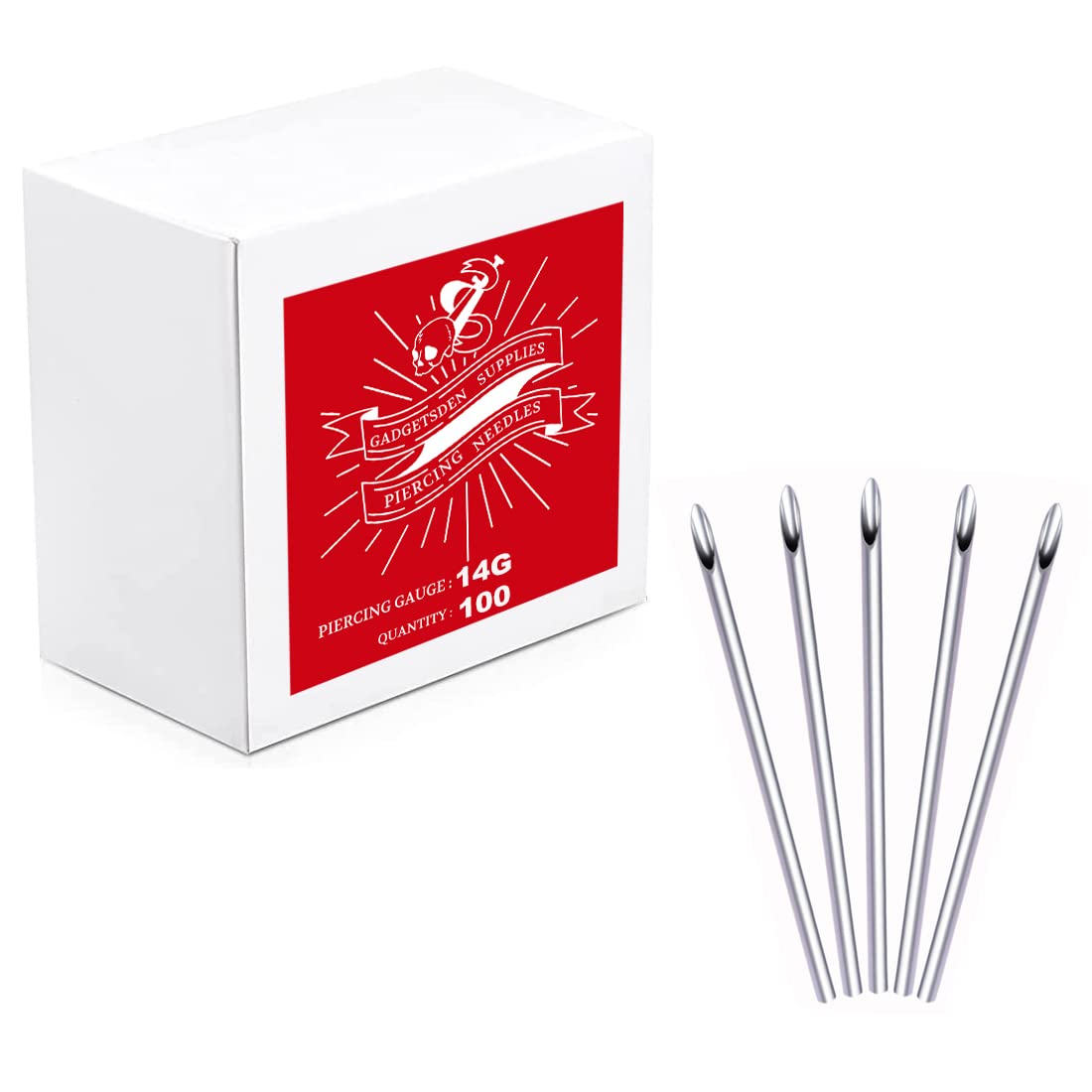 100 Pieces Piercing Needles, 14G Sterilised Disposable Body Piercing Needles Tattoo Accessory Needles for Ear Nose Tattoo Piercing Needle Supplies Piercing Kit