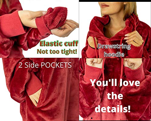 Emmandsophie Sweatshirt Blanket - Oversized Sherpa Hoodie - Hoodie Blankets - Oversized Wearable Blanket Adult - Blanket Jacket - Sherpa Wearable Blanket -Great Gift Idea (Red) #TOP4