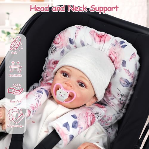 Image of SWESEN Infant Car Seat Insert with 2 Strap Pads, Super Soft Carseat Head and Body Support for Baby Boys and Girls, Reversible Newborn Car Seat Insert Cushion for Strollers, Bouncers, Swing, Floral