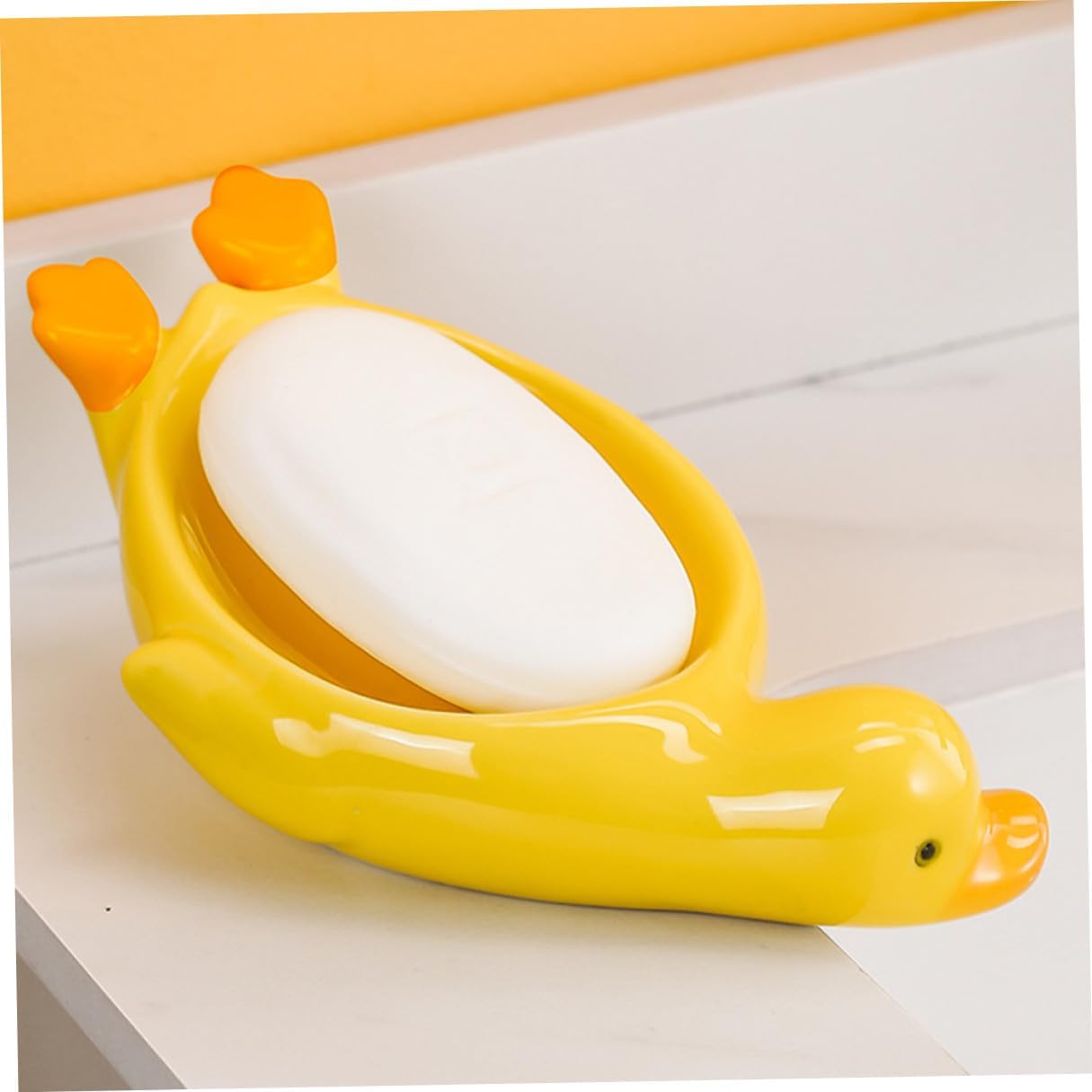 Ceramic Soap Dish Cute Yellow Bird Pattern Self-draining Bathroom Countertop Soap Holder Decorative Shower and Sink Use