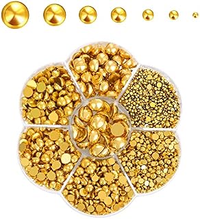 3100 Pcs Half Round Pearl Beads for Nail Craft, Gold Flatback Half Pearls Beads Mixed 7 Size (2/3/4/5/6/8/10mm) Craft Pearl Gems for DIY Nail Craft Makeup Shoes with Box