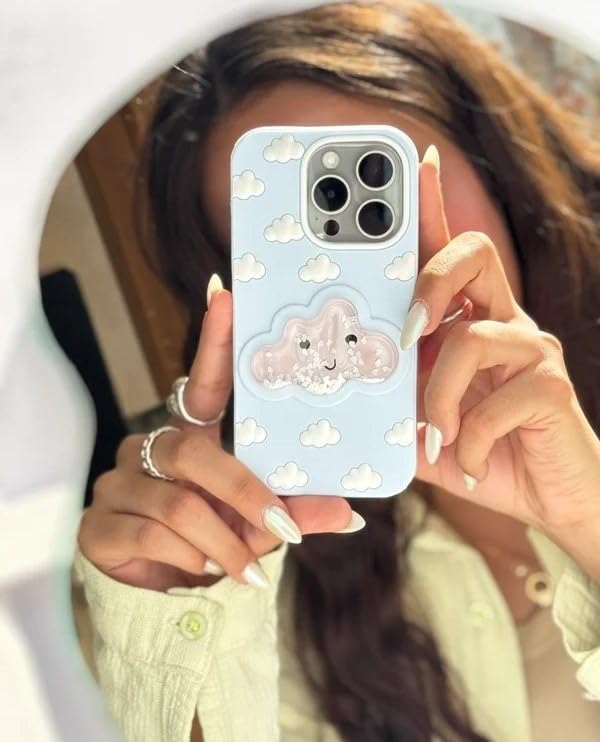 Image of COVERLY for iPhone 12 Pro 3D Blue Water Clouds Cartoon Case,Premium Silicone Case with Sky Aqua Cloud Liquid Floating Adorable New Cool Full Protective Cute Kawaii Cover for Apple iPhone 12 Pro