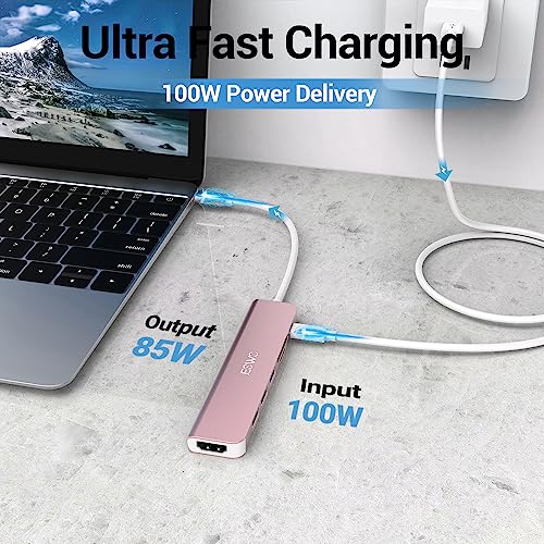 USB C Hub HDMI Adapter for MacBook Air Pro JESWO 7-in-1 USB C Multiport Adapter with 100W Type-C PD, USB-C to HDMI 4K - Image 3