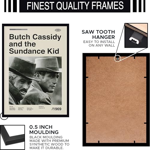 Image of BLINKART Butuch Cassidy Movie Poster Frame 8x12 Inch | Premium 300 GSM Paper Wall Print | Mid Century Vintage Film Artwork for Home, Bedroom, Living Room, Office | Framed Photo Decor