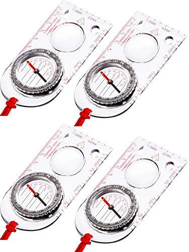 Gejoy 4 Pieces Navigation Hiking Compass Orienteering Backpacking Compass Waterproof Map Reading Compass