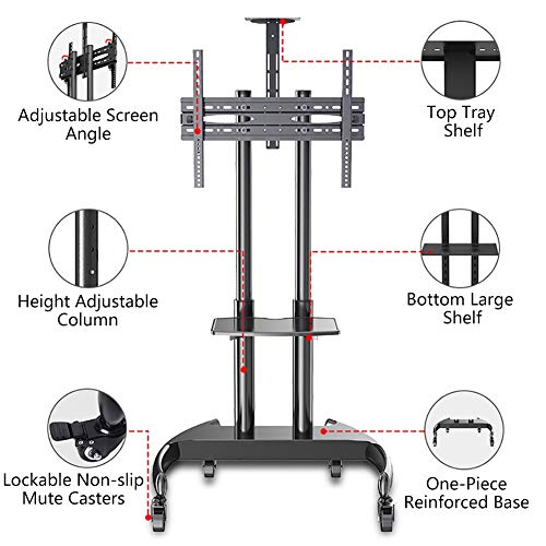 Soporte TV móvil ajustable con estantes y base resistente miniatura 2