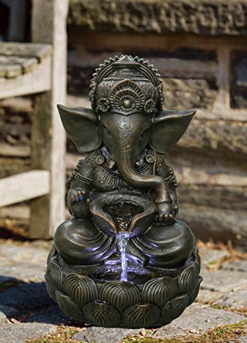 Hi-Line Gift Lord Ganesh SCULPTURAL Tabletop Fountain with Cool White LED Lights, Brown