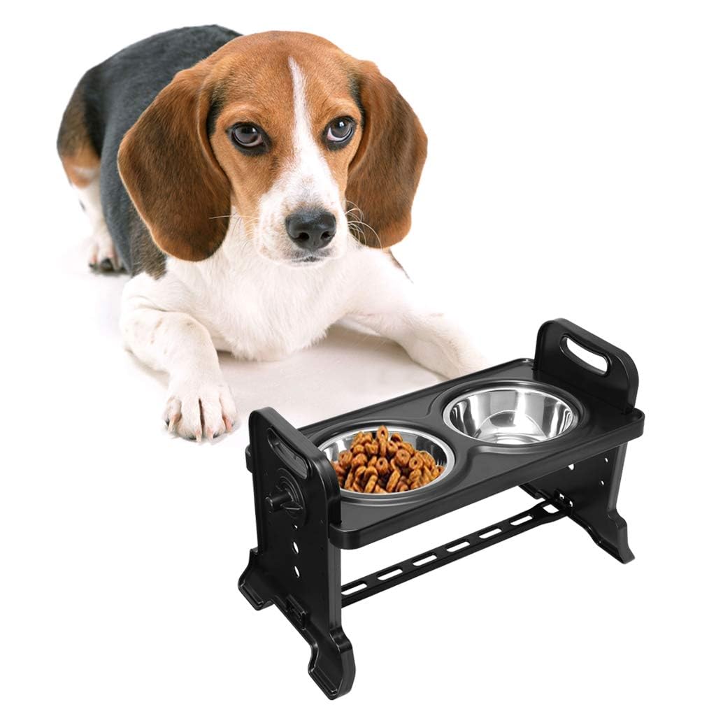Peiiwdc Pet Feeder Bowl, Anti-Slip Elevated Double Dog Bowl Adjustable Height Pet Feeding Dish Stainless Steel Foldable Cat Food Water Feeder, Large