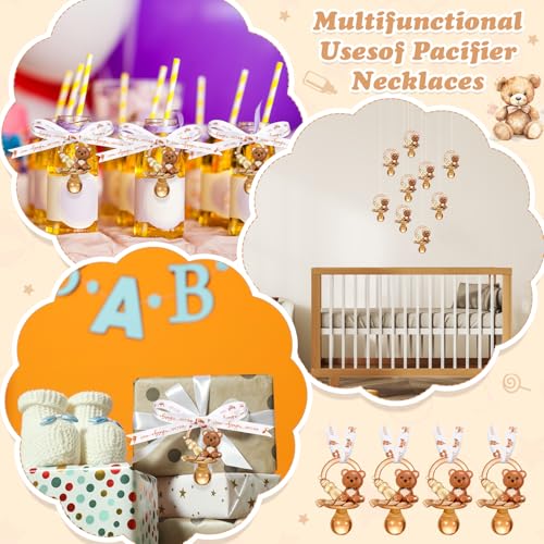 Image of Coume 60 Pcs Baby Shower Pacifiers Necklace Cute Bear Bottle Acrylic Pacifiers Necklaces for Baby Shower Games Guests Gender Reveal Party Favors Prize Decorations DIY (White,Brown,Elegant)