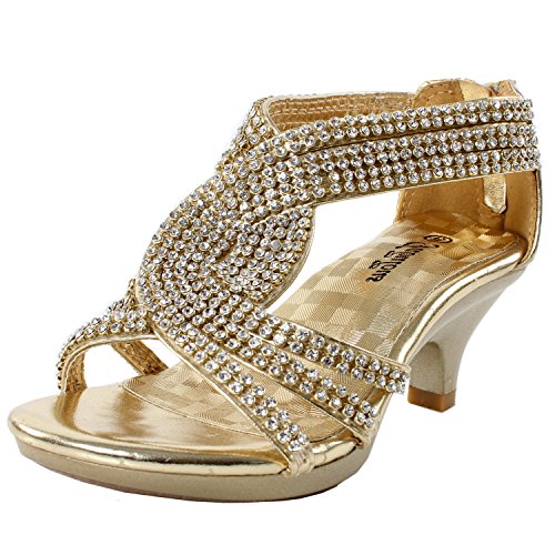JJF Shoes Angel-37K Little Girl Mid Heel Rhinestone Pretty Sandal Dress Shoes Gold 9M Toddler