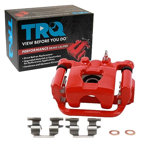 Image of TRQ Rear Left Brake Caliper w /Bracket Performance Red Drivers Side | For 2007-2012 Nissan Altima 2007-2008 Maxima