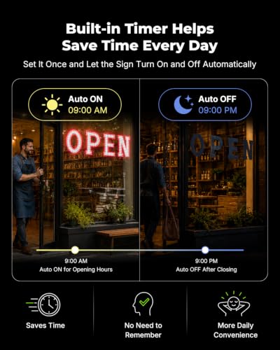 Image of 40 x 12 Inch LED Open Sign for Business - Timer via BT APP & Remote Control, Ultra Bright Large Open Sign with 14 Flash Modes, 6 Dimming Levels & 6 Speed Control for Salon Cafe Restaurant (Red & White)