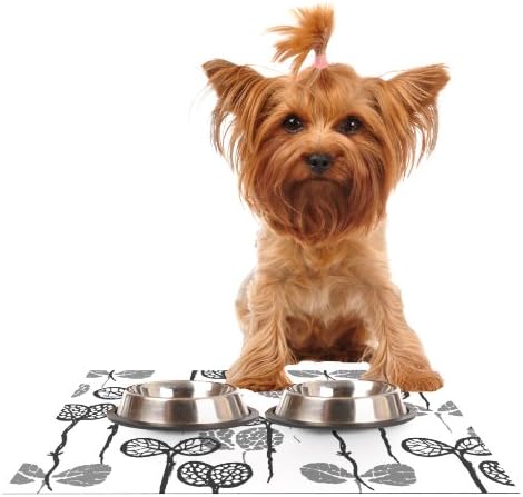 KESS InHouse Gill Eggleston Seedlings of Change White Gray Feeding Mat for Pet Bowl, 24 by 15-Inch