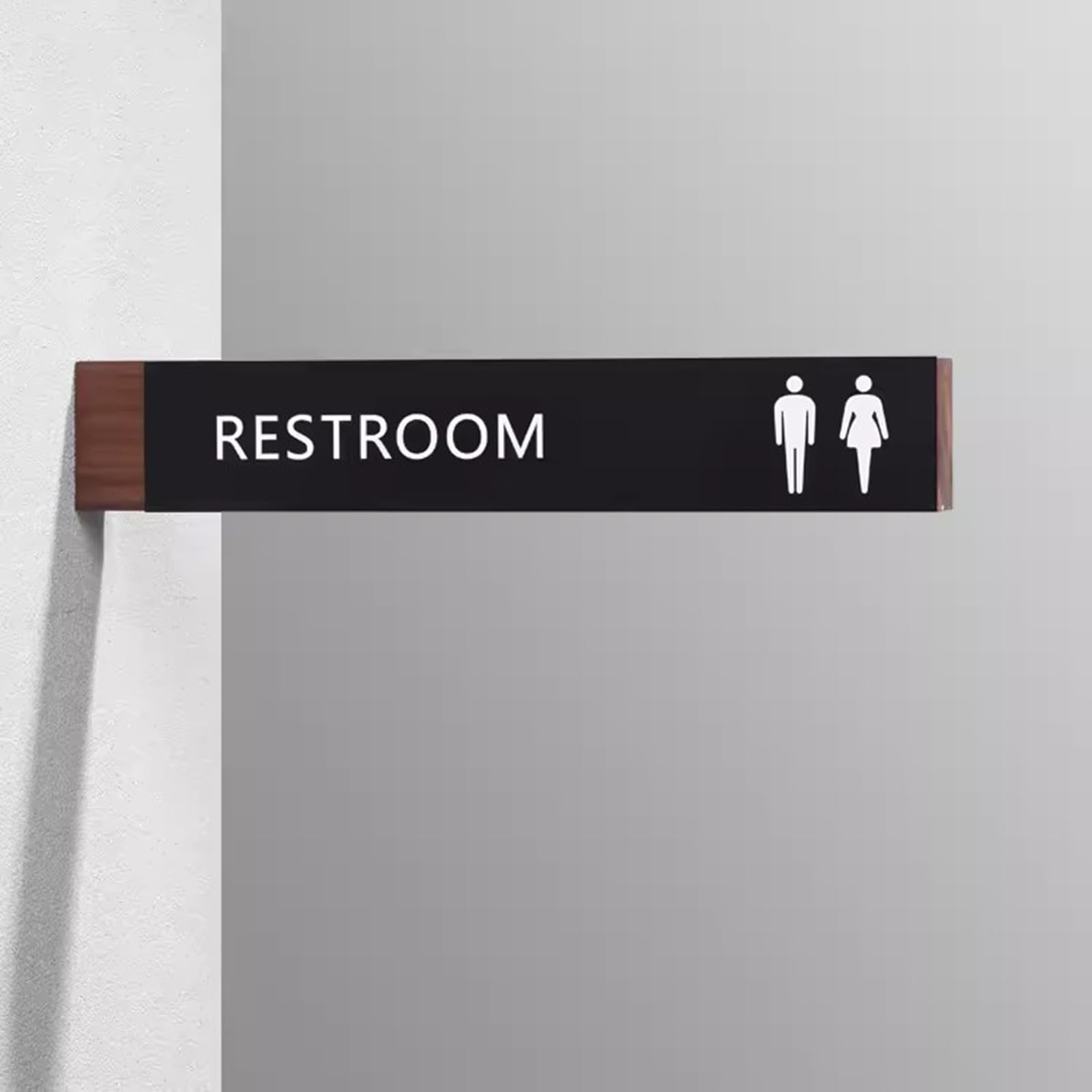 vrfvsdasAAS LED restroom sign, Aluminium/Wood Toilets Door Plaque, Wall Installation, for Business or Office and Restaurants, 32x6cm