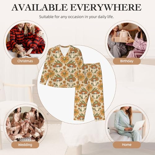 Image of Women'S Long Sleeve Pajama Set Soft Loungewear Button-Down Top & Elastic Waist Pants S- 2XL