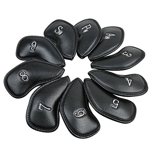 Golf Builder Black Leather Golf Iron Head Covers, 10pcs/Set