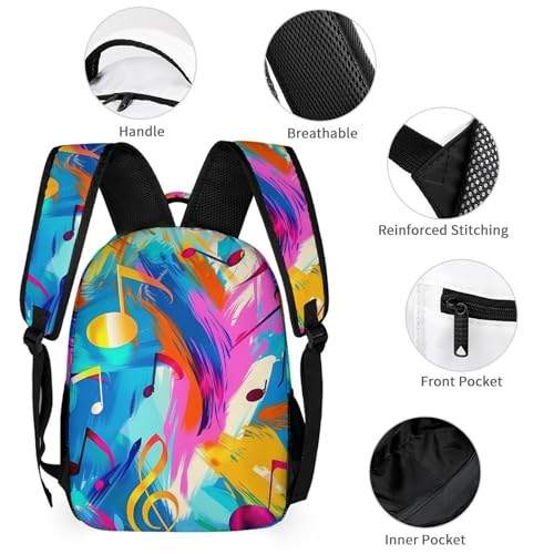 Vibrant Musical Notes Symbols Backpack Shoulder Bags Lunch Bag Pencil Case Box 3 Set Daypack Cute3