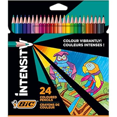 BIC Lápices de colores Intensity Crayones triangulares Lápices de colores para pintar en 24 colores Een estuche de cartón Plomo irrompible y sin madera Multicolor 24 Unidad Paquete de 1