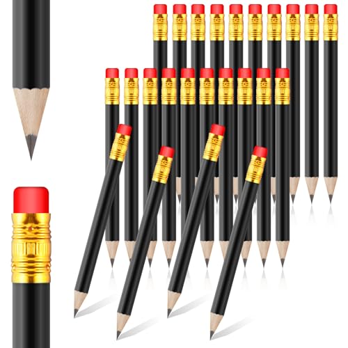 24 Pcs Mini Half Pencils Black Golf Pencils with Erasers Bulk 4 Inch Short Pre Sharpened Pencil Small Pencil for Games Baby Shower Bridal Shower Wedding Presents Classroom Back to School Office Pocket