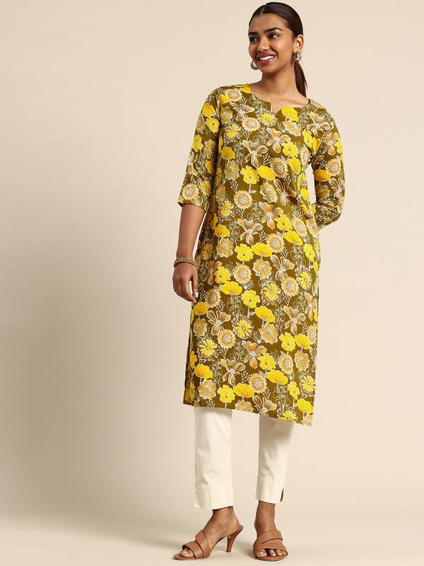 Image of JAKHANA Women's Crepe Printed Casual Straight Calf Length Round Nick Kurta Pack of 4