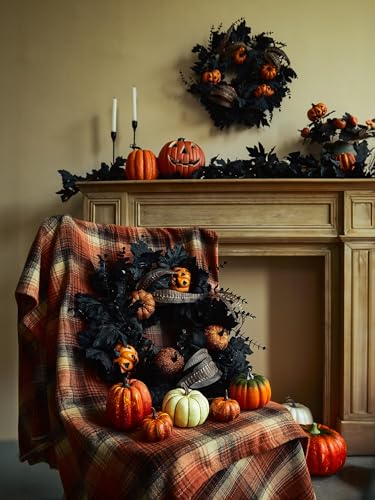 Anna'S Whimsy Halloween Wreath for Front Door - 20inch Eucalyptus Flower Garland with Pumpkin, Feather and Maple Leaves for Indoor Outdoor Wall Window Porch Patio Farmhouse Home Party Prom Decoration - Image 4