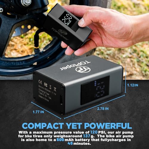 TOPtoper Mini bomba elétrica para bicicleta com medidor de pressão - Bomba portátil de pneu de bicic