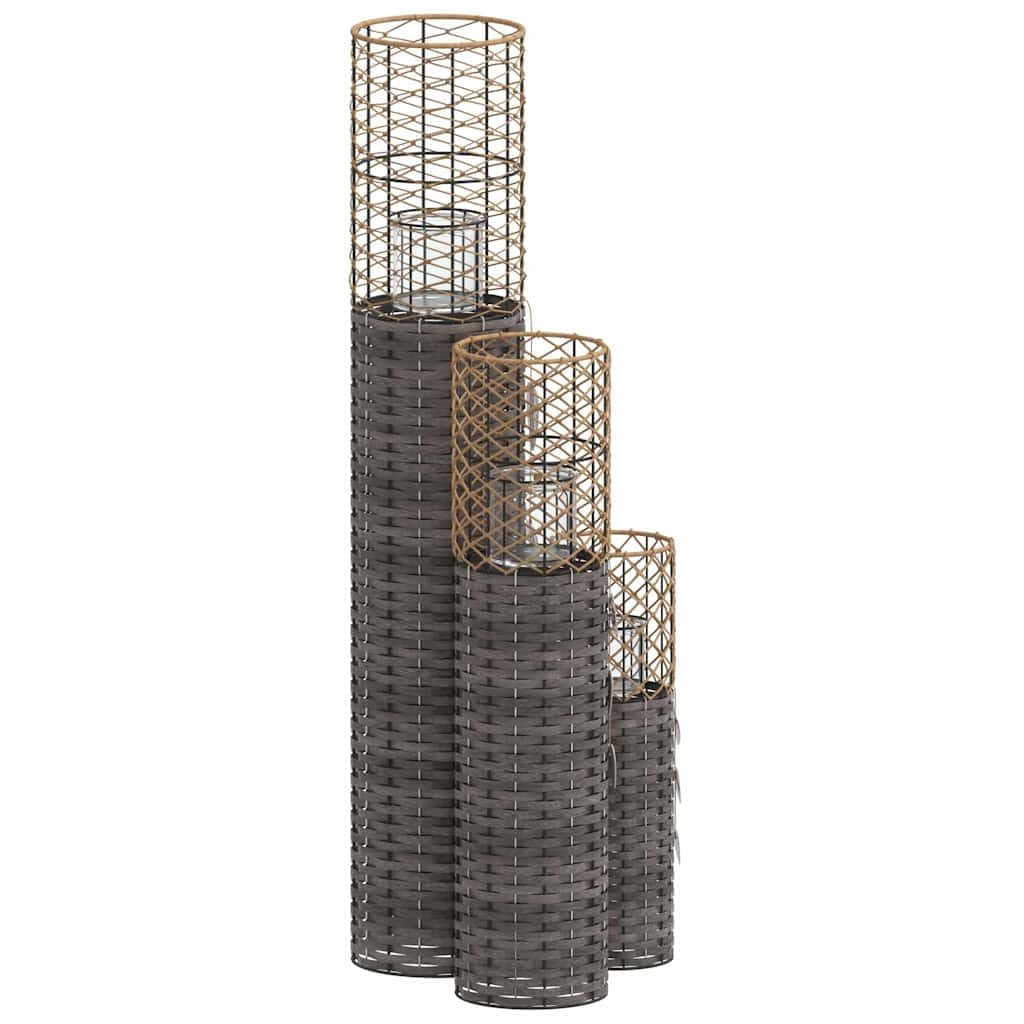 Kerzenhalter Set 3 Stück Grau aus Korbweide mit Glas und Eisen in 3 Größen für Wohnzimmer Schlafzimmer Garten und Hochzeit Dekoration Beleuchtung Tischdeko Vintage Modern Aromatherapie