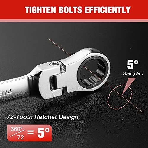 Image of WORKPRO 8-piece Ratcheting Combination Wrench Set, SAE & Polished | SAE 5 /16-3 /4 inch, 180 Flex-Head, 72-Tooth Ratchet, Cr-V Steel, Roll Up Pouch for Auto Repair & Home DIY