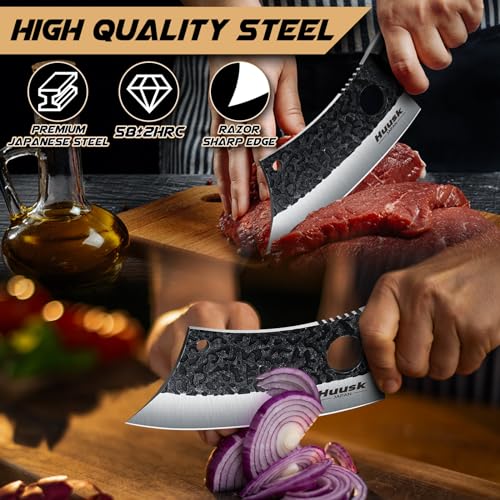 Huusk Japanese Hand Forged Meat Cleaver Knife with Sheath