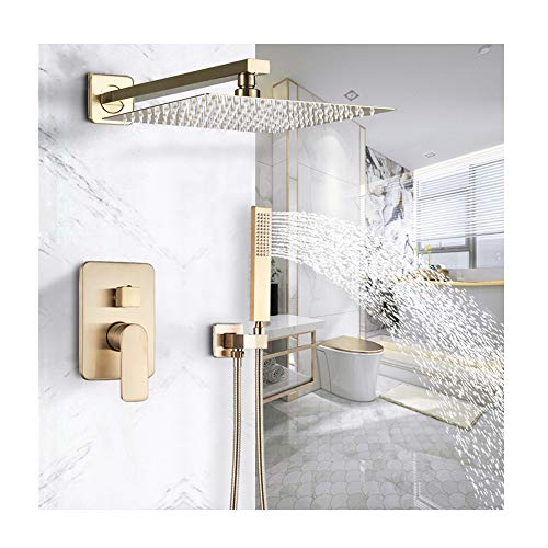 Robinet de douche encastrable or brossé avec tête de douche carrée 25 cm haut de gamme